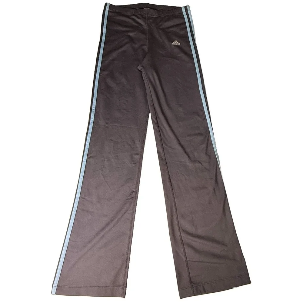 Adidas Blue  & Gray  3-Stripe Women Stretchy Pants L * Bell Bottom